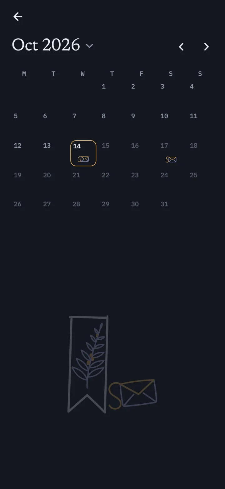The calendar: October 2026, with a letter waiting on today.